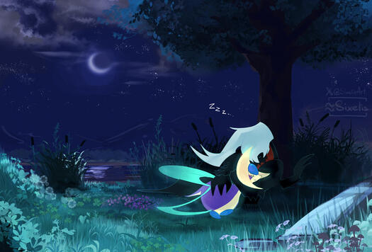 Cresselia and Darkrai sleeping