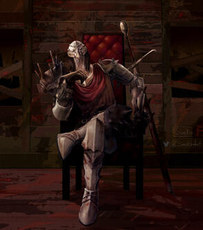 The Knight sitting in a chair.